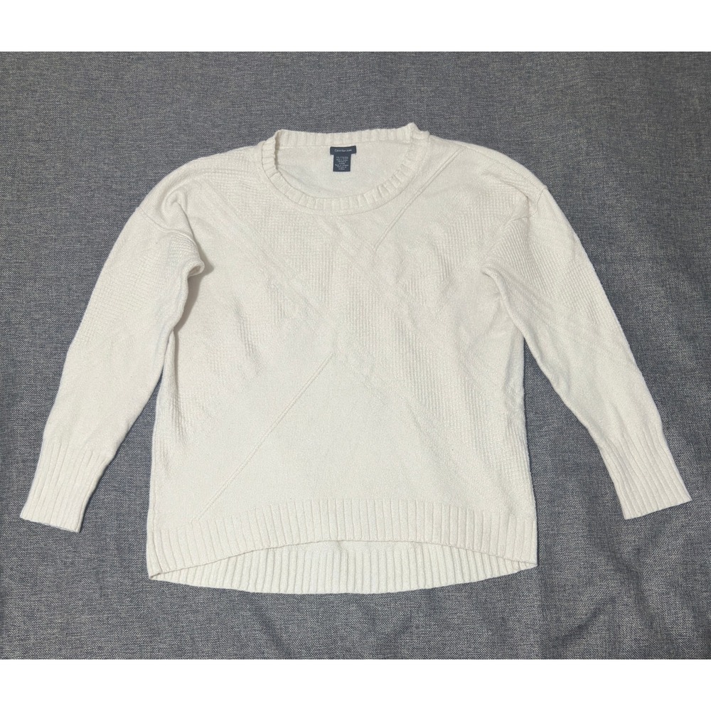 Calvin Klein Jeans Womens XXL Sweater Cream Textured Knit Long Sleeve Crew Neck